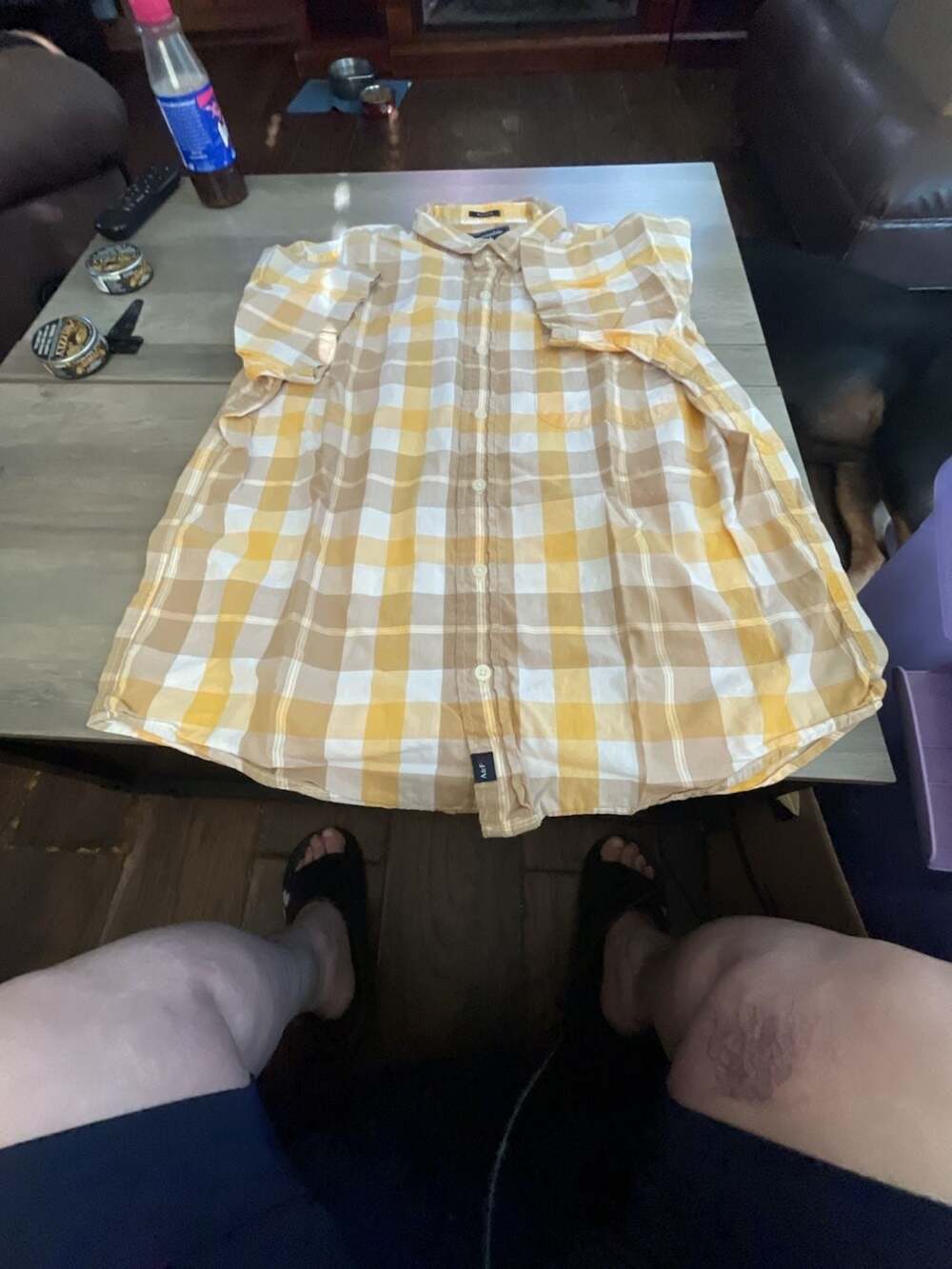 #A189 Abercrombie & Fitch Yellow White Plaid Muscle Button Up Shirt Medium